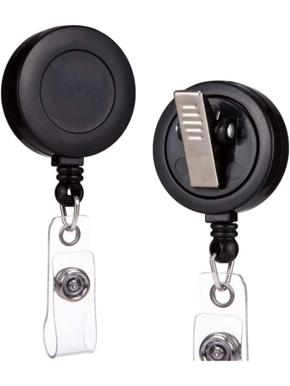 Retractable ID Badge Holder Reel, Black Clip, 100 Pack - Perfect for Office